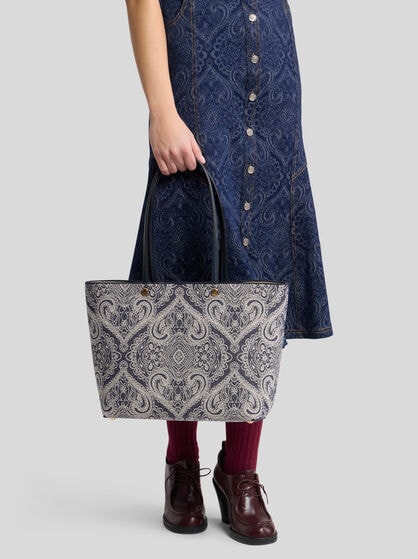 ETRO ESSENTIAL MEDIUM JACQUARD DENIM TOTE BAG