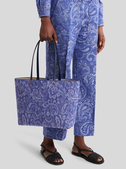 ETRO ESSENTIAL 미디엄 자카드 데님 토트 백