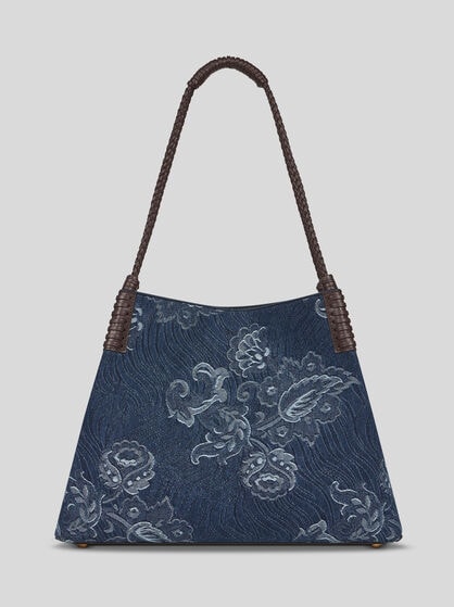 MEDIUM LIBRA TOTE BAG IN JACQUARD DENIM