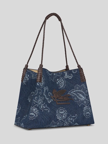 MEDIUM LIBRA TOTE BAG IN JACQUARD DENIM