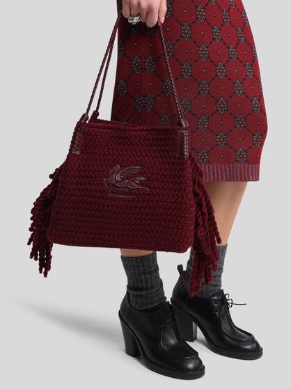 SMALL LIBRA TOTE BAG IN WOOL WITH FRINGING