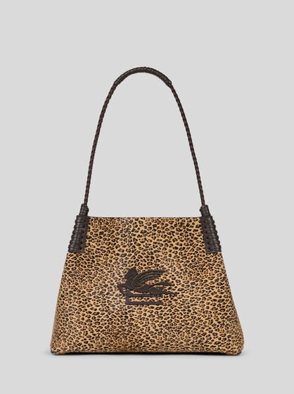 SMALL LIBRA TOTE BAG IN LEATHER WITH ANIMAL PRINT