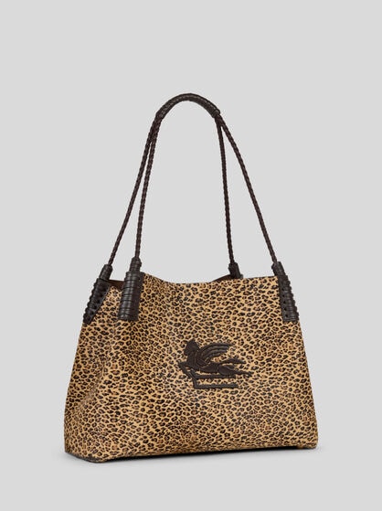 SMALL LIBRA TOTE BAG IN LEATHER WITH ANIMAL PRINT