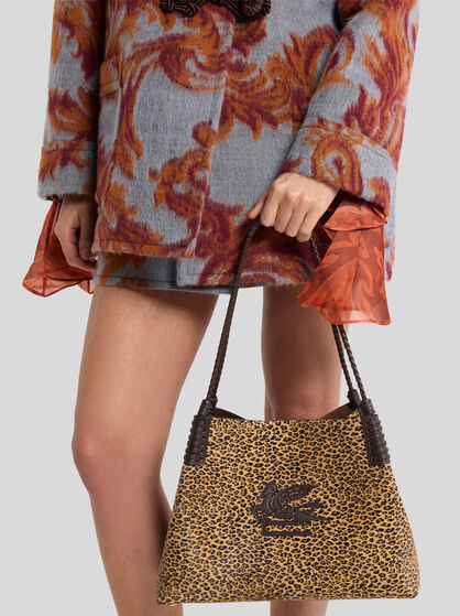 SMALL LIBRA TOTE BAG IN LEATHER WITH ANIMAL PRINT