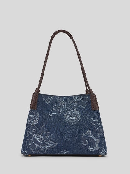 SMALL LIBRA TOTE BAG IN JACQUARD DENIM