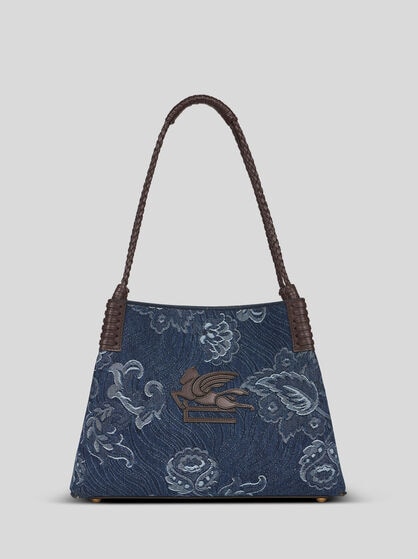 SMALL LIBRA TOTE BAG IN JACQUARD DENIM