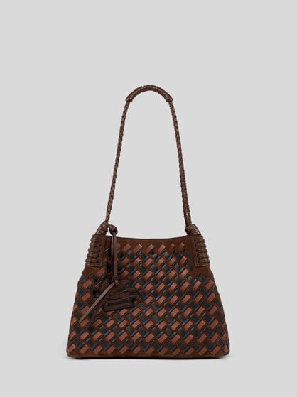 SMALL LIBRA TOTE BAG IN SUEDE AND WOVEN LEATHER