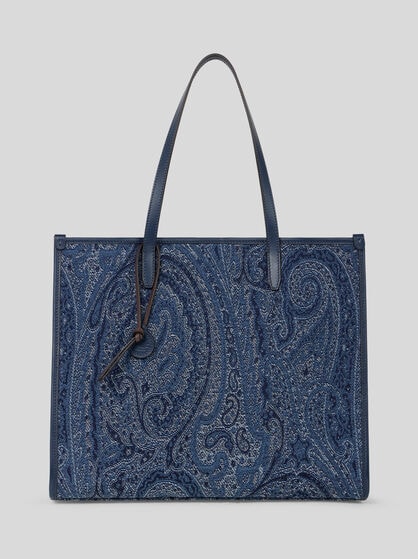 BORSA LOVE TROTTER GRANDE IN DENIM JACQUARD CON MOTIVO PAISLEY