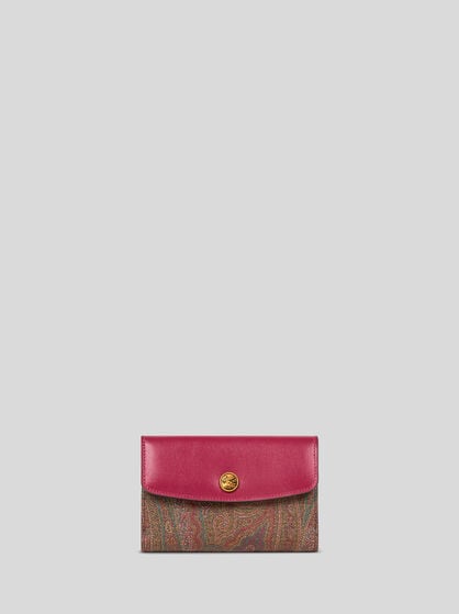 PAISLEY WALLET WITH LEATHER FLAP AND COIN BUTTON