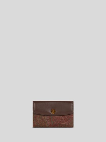 PAISLEY WALLET WITH LEATHER FLAP AND COIN BUTTON