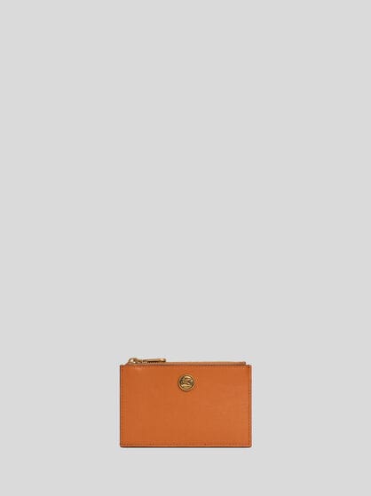 LEATHER CARD HOLDER WITH PEGASO BUTTON