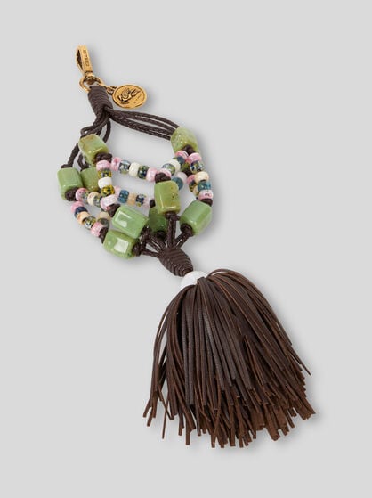 APPLE CHARM WITH SMALL TASSEL AND BEADING