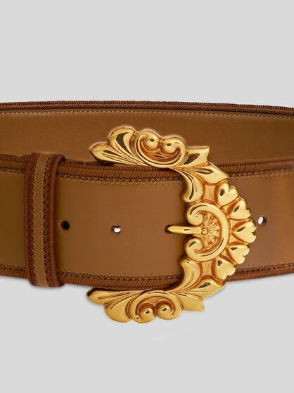 LEATHER MAXI-BELT WITH BAROQUE BUCKLE