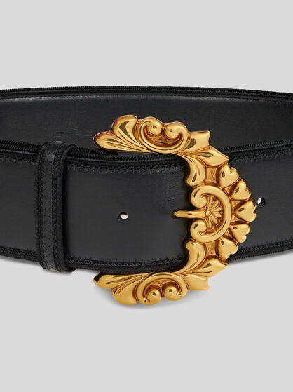 LEATHER MAXI-BELT WITH BAROQUE BUCKLE