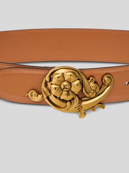 LEATHER BELT WITH FLORAL BUCKLE