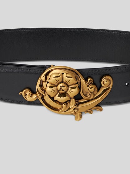 LEATHER BELT WITH FLORAL BUCKLE