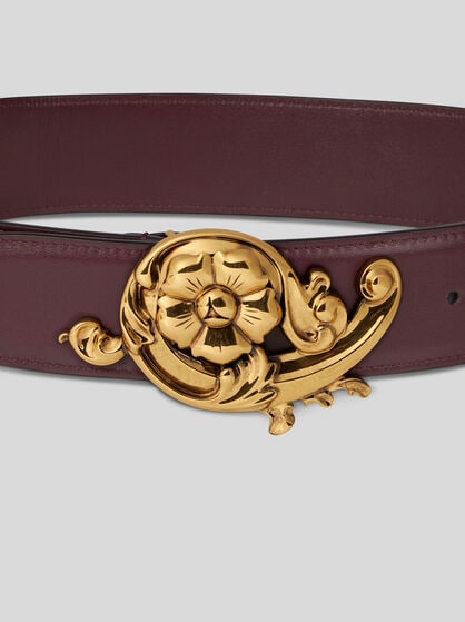 LEATHER BELT WITH FLORAL BUCKLE