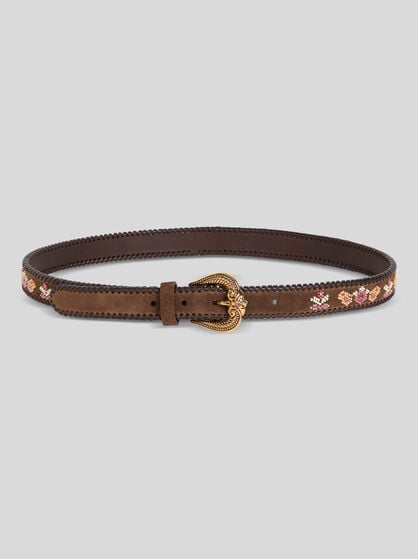 SUEDE BELT WITH BEADED MOTIF