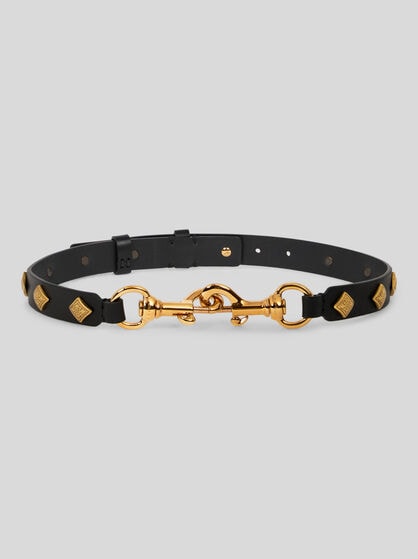 LEATHER PONY BELT WITH DIAMOND-SHAPED STUDS