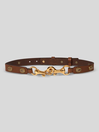 LEATHER PONY BELT WITH OVAL-SHAPED STUDS