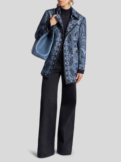 DOUBLE-BREASTED PEA COAT WITH SILK SCARF MOTIF