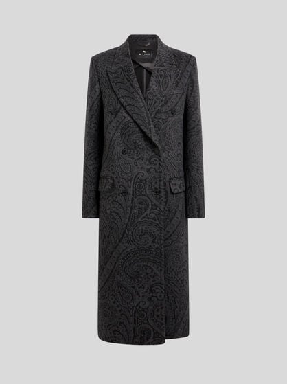 DOUBLE-BREASTED WOOL JACQUARD COAT WITH PAISLEY MOTIF