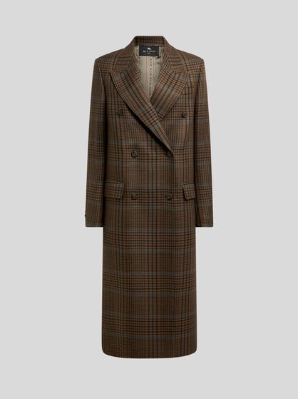 DOUBLE-BREASTED WOOL COAT WITH PRINCE OF WALES MOTIF