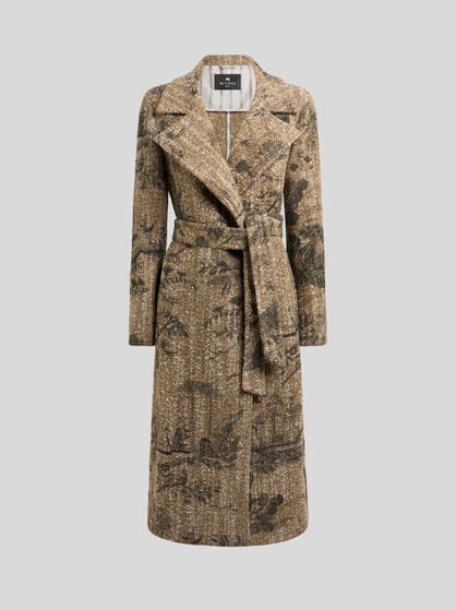 BOUCL&Eacute; WRAP COAT WITH FLOWER AND ANIMAL MOTIF