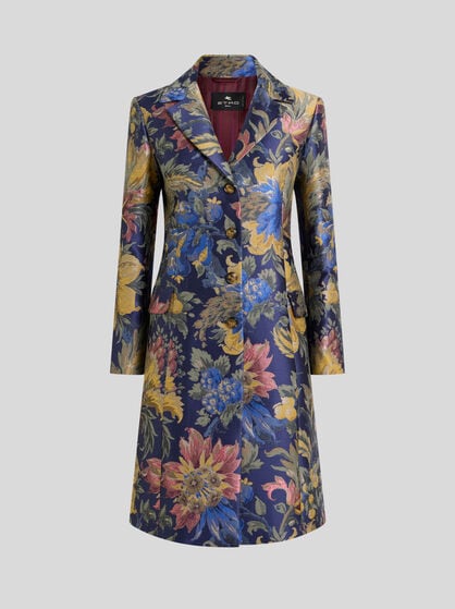 COTTON-BLEND JACQUARD COAT WITH FLORAL MOTIF