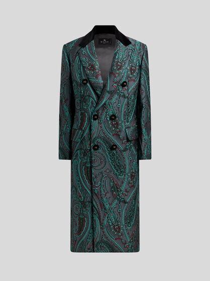 DOUBLE-BREASTED PAISLEY JACQUARD COAT