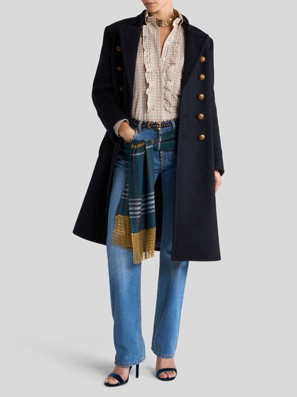 DOUBLE-BREASTED WOOL-BLEND CLOTH COAT