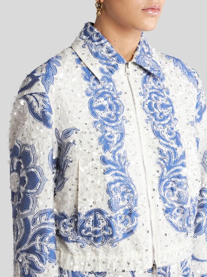 CROPPED BOMBER JACKET WITH SEQUIN EMBROIDERY
