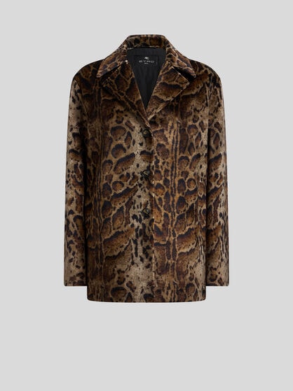 CROPPED VELVET COAT WITH LEOPARD MOTIF