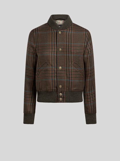 WOOL BOMBER JACKET WITH PEACOCK EMBROIDERY AND PRINCE OF WALES MOTIF