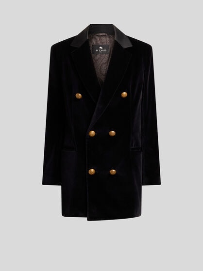 LONG DOUBLE-BREASTED STRETCH COTTON VELVET JACKET