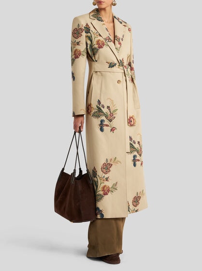 COTTON TRENCH COAT WITH FLORAL PRINT