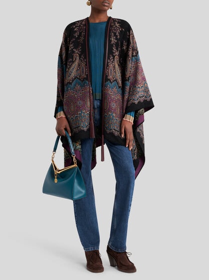 WOOL- AND SILK-BLEND JACQUARD CAPE