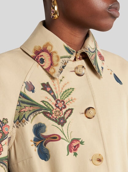 CAPE-STYLE TRENCH COAT WITH FLORAL PRINT