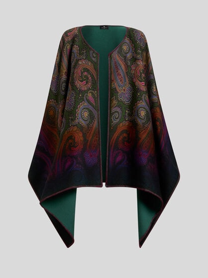 REVERSIBLE WOOL CAPE WITH DEGRAD&Eacute; PAISLEY MOTIF