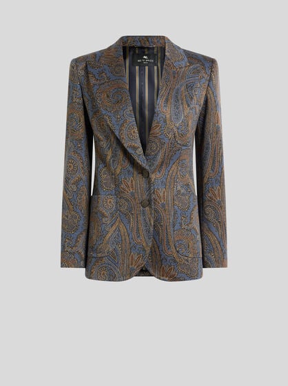 SINGLE-BREASTED COTTON-BLEND JACQUARD JACKET WITH PAISLEY MOTIF