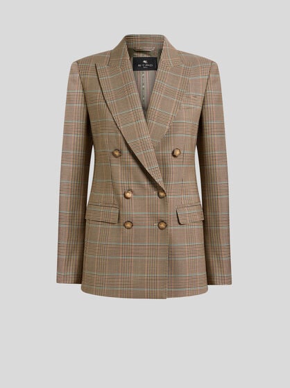 GIACCA DOPPIOPETTO IN LANA STRETCH CON MOTIVO PRINCIPE DI GALLES