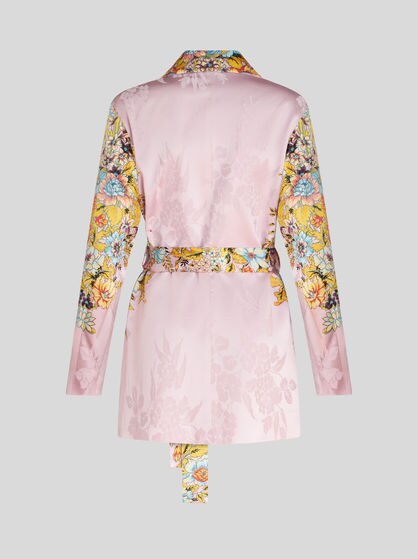 WRAPAROUND JACQUARD JACKET WITH SPRING BOUQUET PRINT