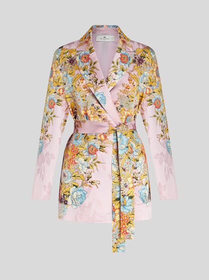 WRAPAROUND JACQUARD JACKET WITH SPRING BOUQUET PRINT