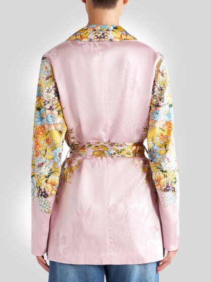 WRAPAROUND JACQUARD JACKET WITH SPRING BOUQUET PRINT