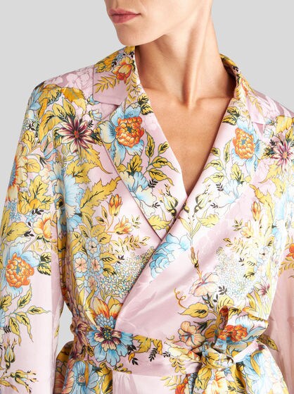 WRAPAROUND JACQUARD JACKET WITH SPRING BOUQUET PRINT