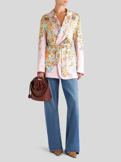 WRAPAROUND JACQUARD JACKET WITH SPRING BOUQUET PRINT