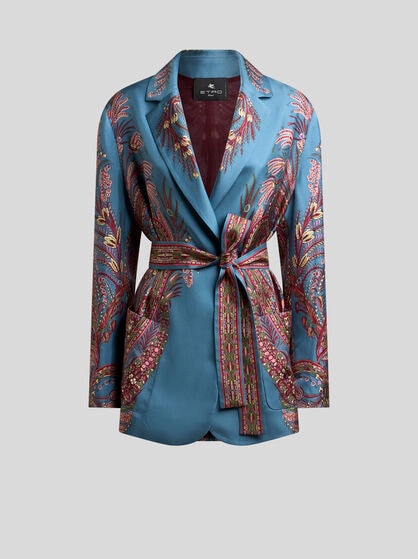 PRINTED SILK WRAPAROUND JACKET