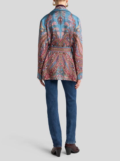 PRINTED SILK WRAPAROUND JACKET