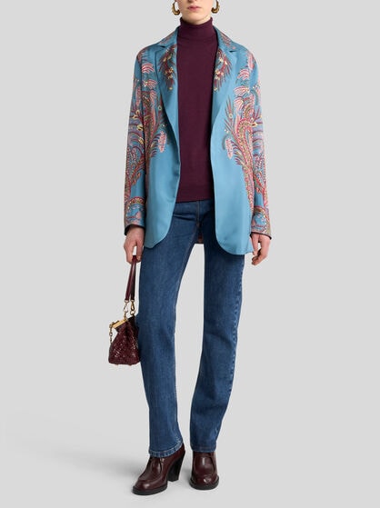 PRINTED SILK WRAPAROUND JACKET