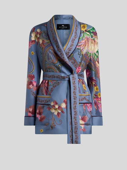 JACKE AUS SEIDE MIT G&Uuml;RTEL UND FLORALEM PAISLEY-MOTIV